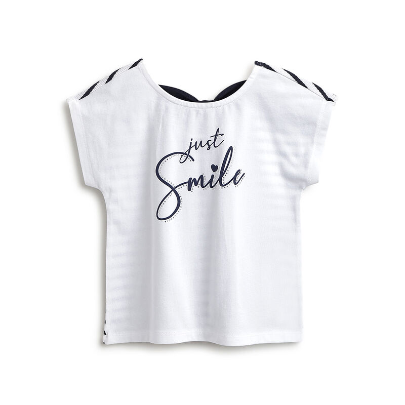 Girls White Graphic Printed Short Sleeve T-Shirt image number 0